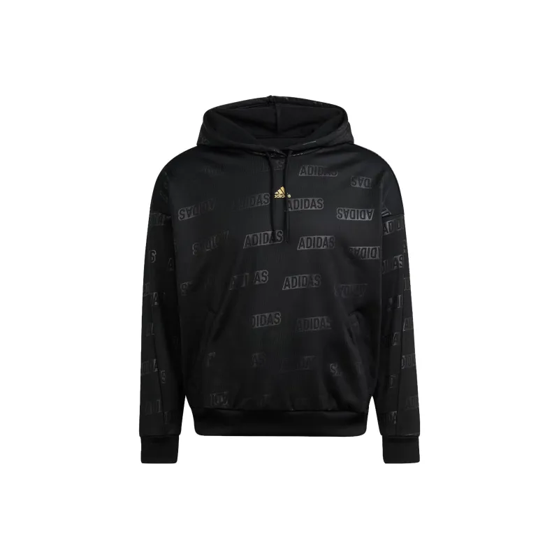 Adidas Embossed Monogram Fleece Hoodie Sweatshirt Women's Black-0