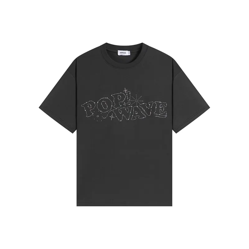 POPWAVE T Shirt Unisex Dark Gray Sparkling Rhinestone Top-0