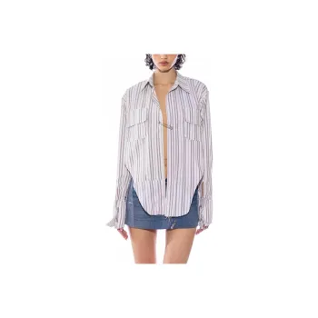 SAMI MIRO VINTAGE FW24 V CUT SAFETY PIN BLOUSE IN WHITE PIN STRIPE SHIRTING Shirt Women's White