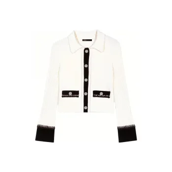 Maje Chain-detail Ribbed-knit Cardigan