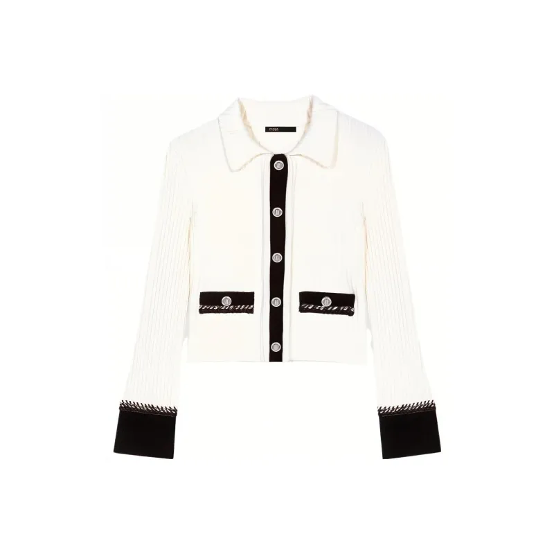 Maje Chain-detail Ribbed-knit Cardigan-0