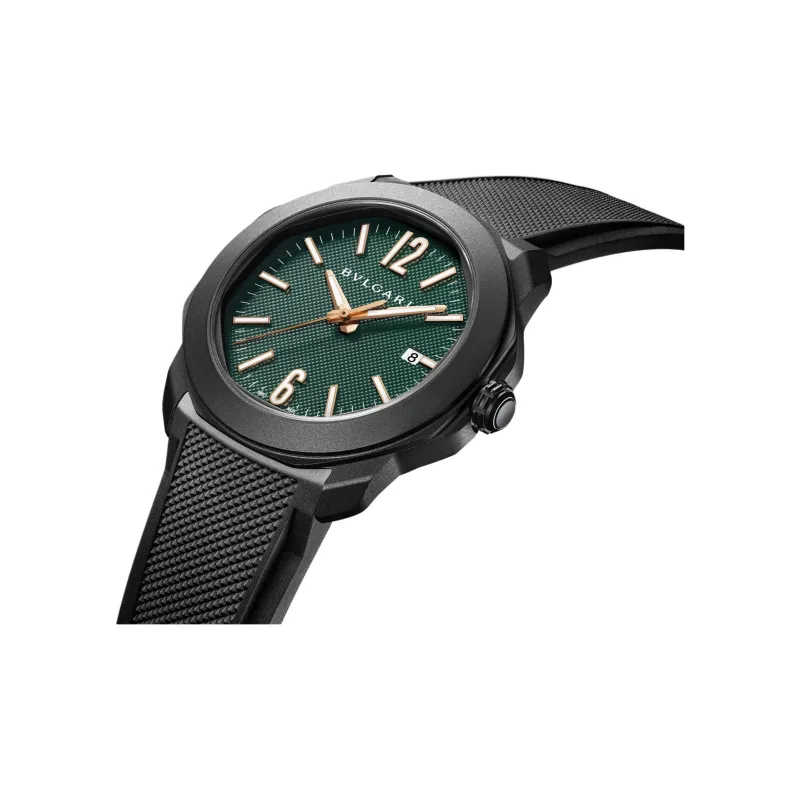 BVLGARI Octo Roma Collection Wrist Watch Automatic Mechanical Movement Rubber Strap 41mm Green Dial Unisex-1