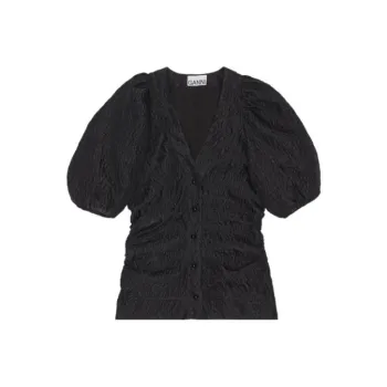 GANNI V Neck Puff Sleeved Blouse