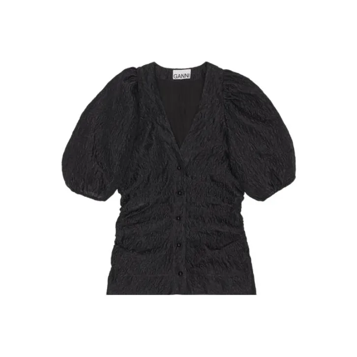 GANNI V Neck Puff Sleeved Blouse-0