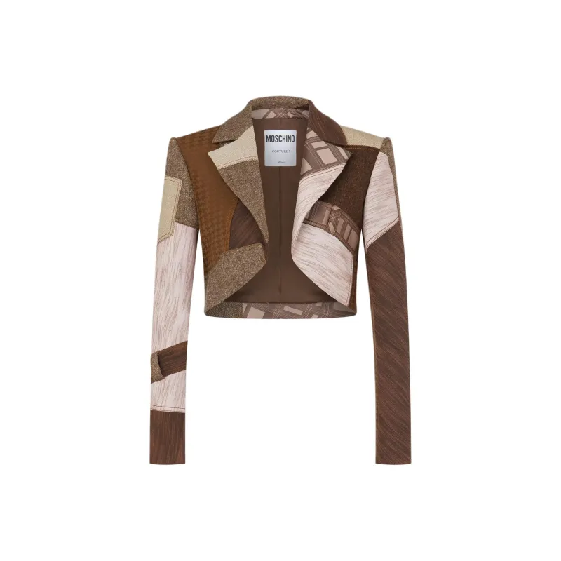 MOSCHINO Patchwork Wool Bolero Jacket Jackets Coats Women's Brown-0