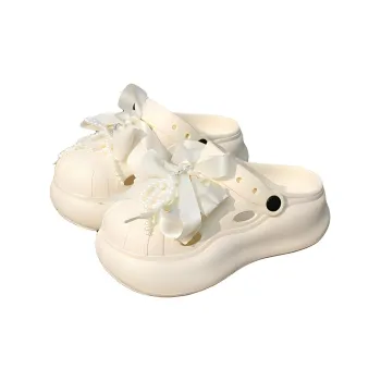 Ming Sheng Summer Platform Height Increasing Slip Resistant Girlish Heart Bowknot Closed Toe Slippers
