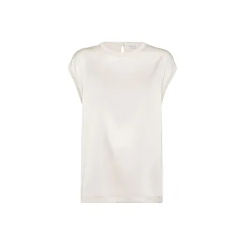 Brunello Cucinelli Cap Sleeved Crewneck Satin Blouse