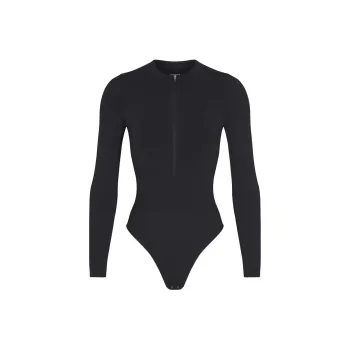 Skims Swim Long Sleeve One Piece Onyx