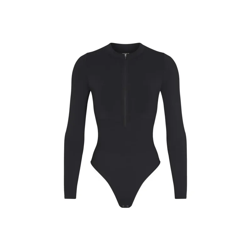 Skims Swim Long Sleeve One Piece Onyx-0