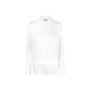 MSGM Houndstooth Patterned Curved Hem Satin Shirt