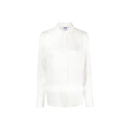 MSGM Houndstooth Patterned Curved Hem Satin Shirt