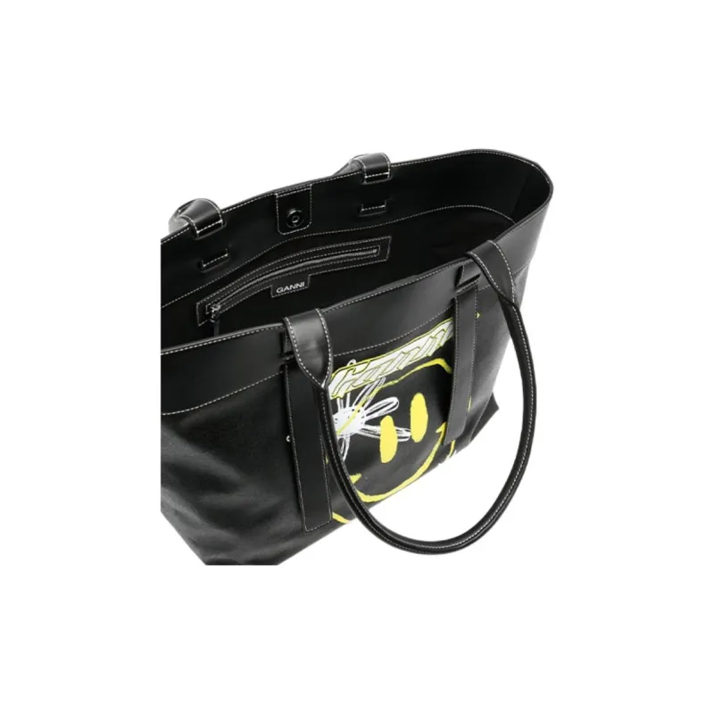 GANNI Recycled Cotton Recycled Leather Tote Bag Shopping Bag Shoulder Bag Crossbody Bag Handbag Women's Black-4