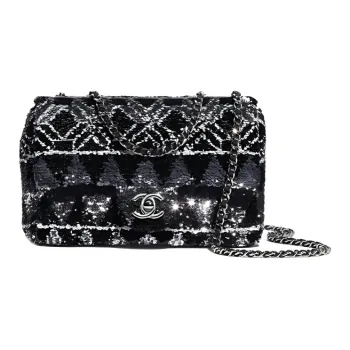 CHANEL Cow Leather Shoulder Bag, Crossbody Bag Women's Silver & Black