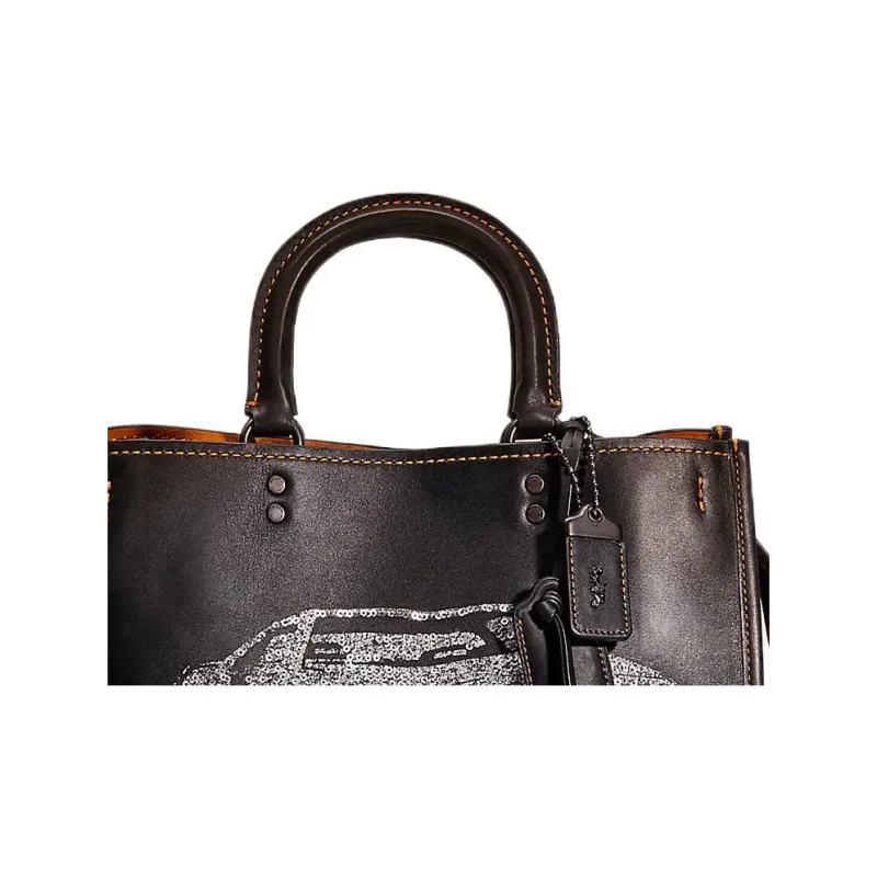 COACH Rogue Glove Tanning Tote Bag Shopping Bag Handbag Crossbody Bag Large Size Women's Black-3