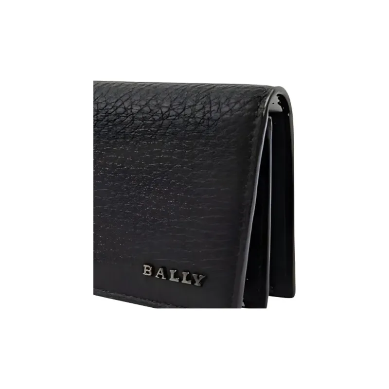 BALLY Leather Card Clip Card Holder Wallets Men's Black-5