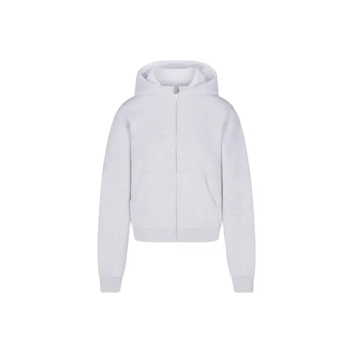SKIMS COTTON FLEECE CLASSIC ZIP UP HOODIE Sweatshirt Women's Light Heather Grey
