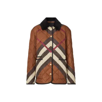 Burberry Chevron Check Diamond Quilted Jacket 'Dark Birch Brown'