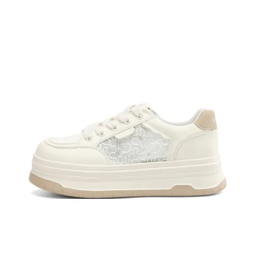 BOERDIQI Slip Resistant, Lightweight, Breathable, Height Increasing Low Top Skateboard Shoes Women's Beige Apricot