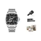 Silver Case Black Dial Steel Band[Packaging+Leather Strap]