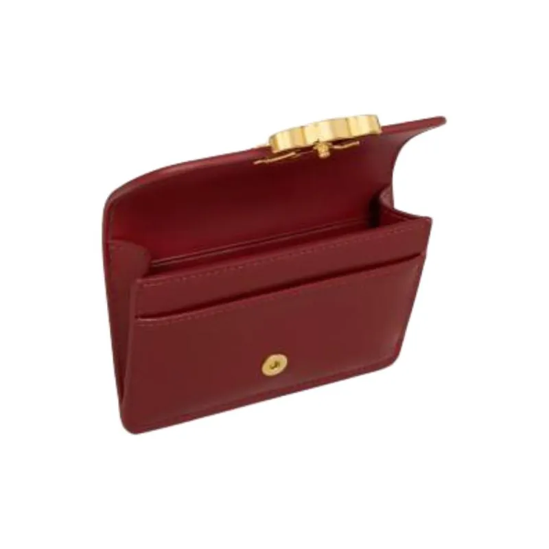 CELINE Calfskin Card Holder Women's Dark Red Gemstone Color-3