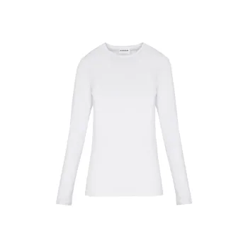 PAROSH Solid Color Crew Neck Pullover Long Sleeved T Shirt Women's White