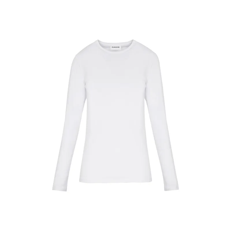 PAROSH Solid Color Crew Neck Pullover Long Sleeved T Shirt Women's White-0