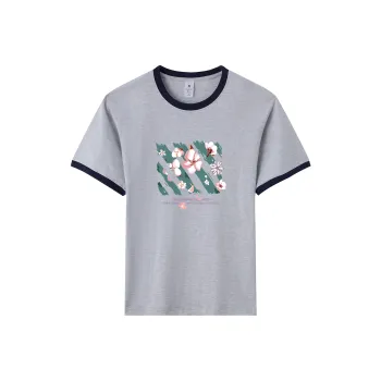 TEME Raglan Sleeve T Shirt Women's White Heather Gray & Navy Blue