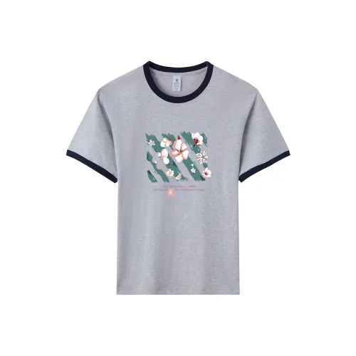 TEME Raglan Sleeve T Shirt Women's White Heather Gray & Navy Blue