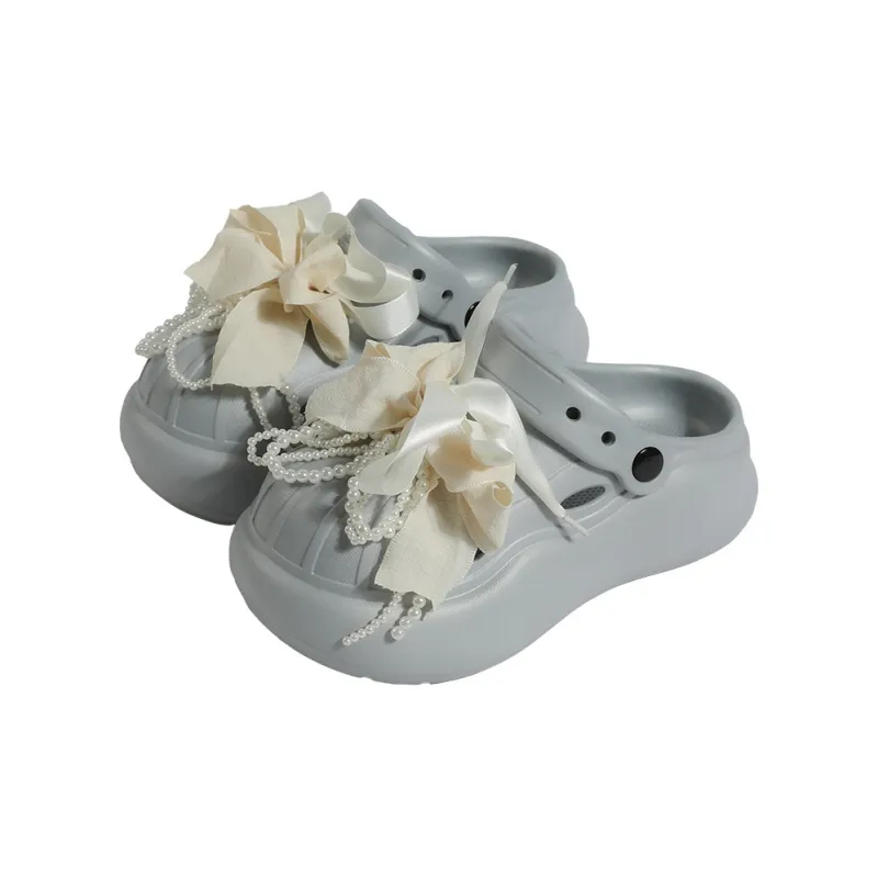 Ming Sheng Summer Platform Height Increasing Slip Resistant Girlish Heart Bowknot Closed Toe Slippers-2