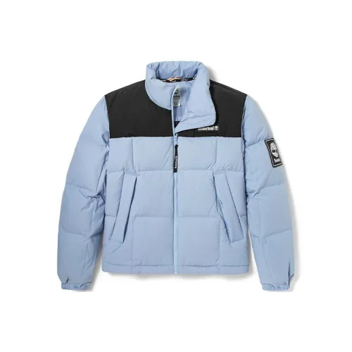 Timberland Colorblock Letter Stand Collar Thickened Cropped Down Jacket Women's Light Blue