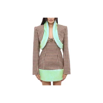 AREA Faux fur Trim Cropped Jacket
