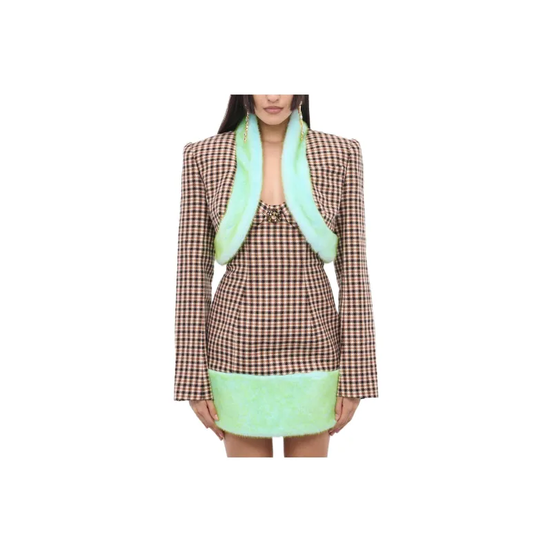 AREA Faux fur Trim Cropped Jacket-0