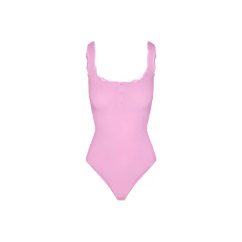 SKIMS FITS EVERYBODY LACE HENLEY BODYSUIT Jumpsuit Women's Petal Color