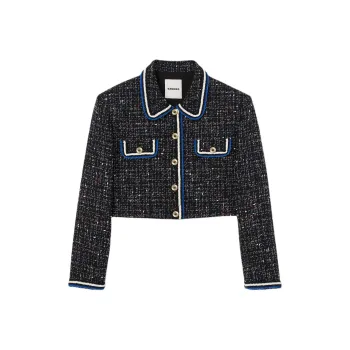 Sandro Short Tweed Jacket Jackets & Coats Women's Black