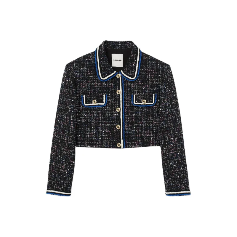 Sandro Short Tweed Jacket Jackets & Coats Women's Black-0