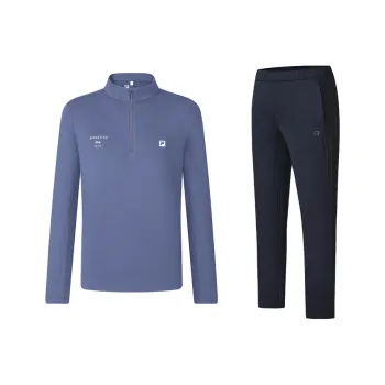 FILA Casual Sportswear Men Clothing Sets Light Gray Blue T Shirt+Legend Blue Pants