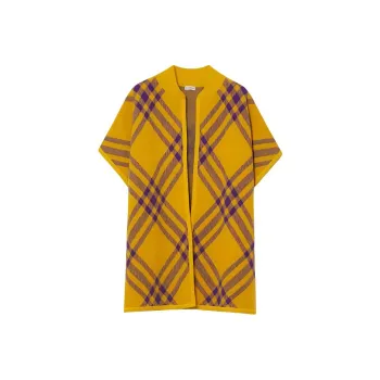 Burberry Check Wool Cape Jackets Coats Women's Yellow