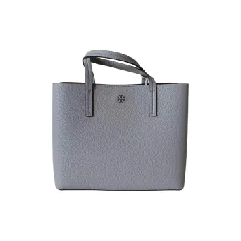 TORY BURCH Blake Litchi Grain Cow Leather Tote Bag, Shopping Bag, Handbag Regular Women's Haze Gray Blue