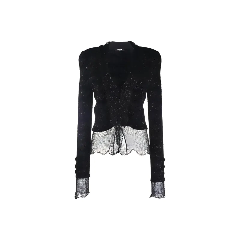 BALMAIN Sheer Tie front Knit Jacket-0