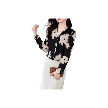 Yi Mengyuan Shirt Women's Black Base With White Flowers
