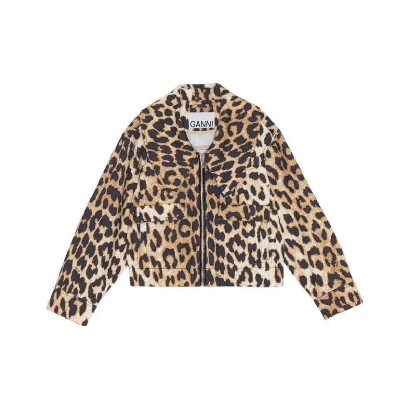 GANNI Leopard Print Zipped Jacket 'Beige Leopard'-0