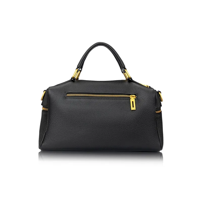 ROBERTA DI CAMERINO Cow Leather Mommy Bag Handbag Women's Black Gold/Elephant Gray-3