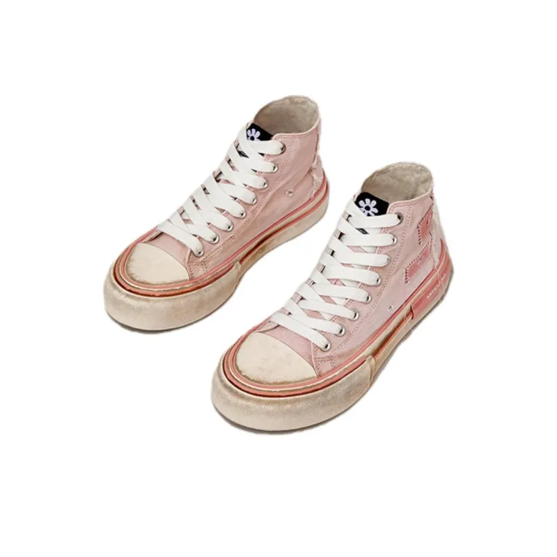 ARTICLE NO. Distressed Shoes High Top Canvas Shoes Unisex Pink-1