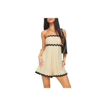 PRINCESS POLLY GOMITI STRAPLESS ROMPER Bodysuits Women's Beige/Black