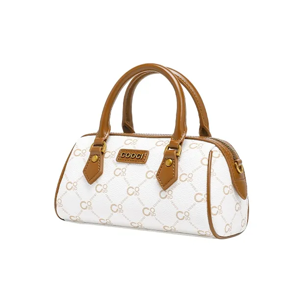 COOGI Synthetic Leather Boston Bag Handbag Large Size Women's Ecru/Coffee-7