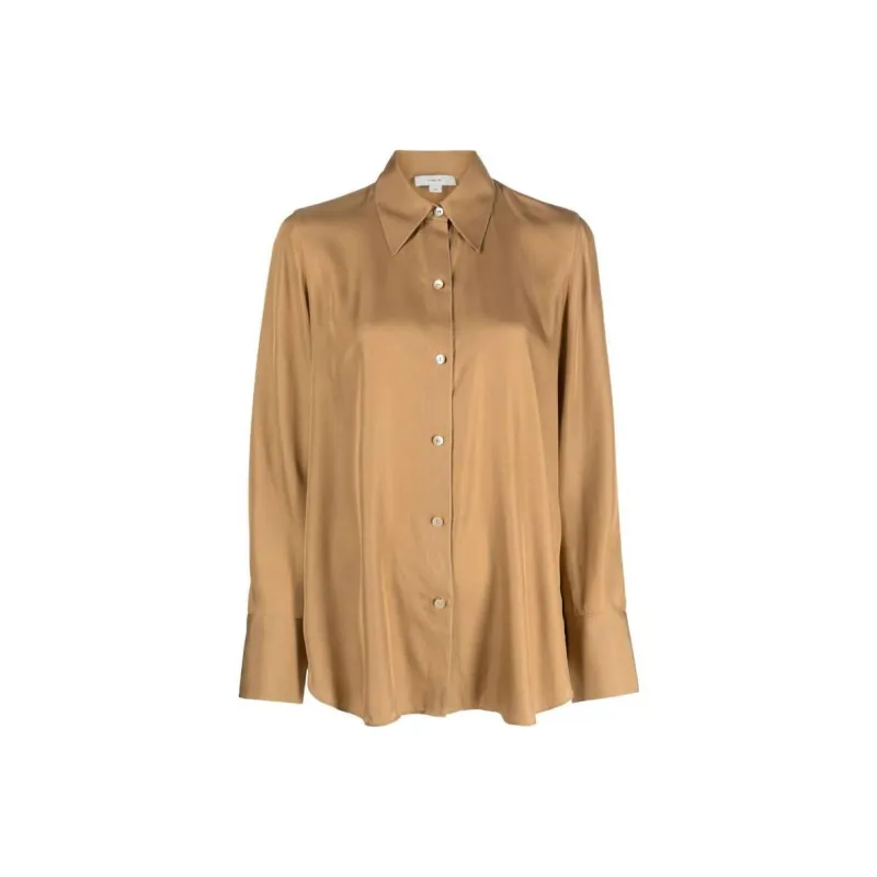 VINCE Pointed-collar Silk-satin Shirt-0