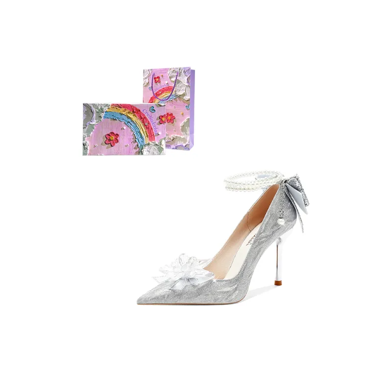 Crelinkxlat Slim Heel High Heels Women's Silver-4
