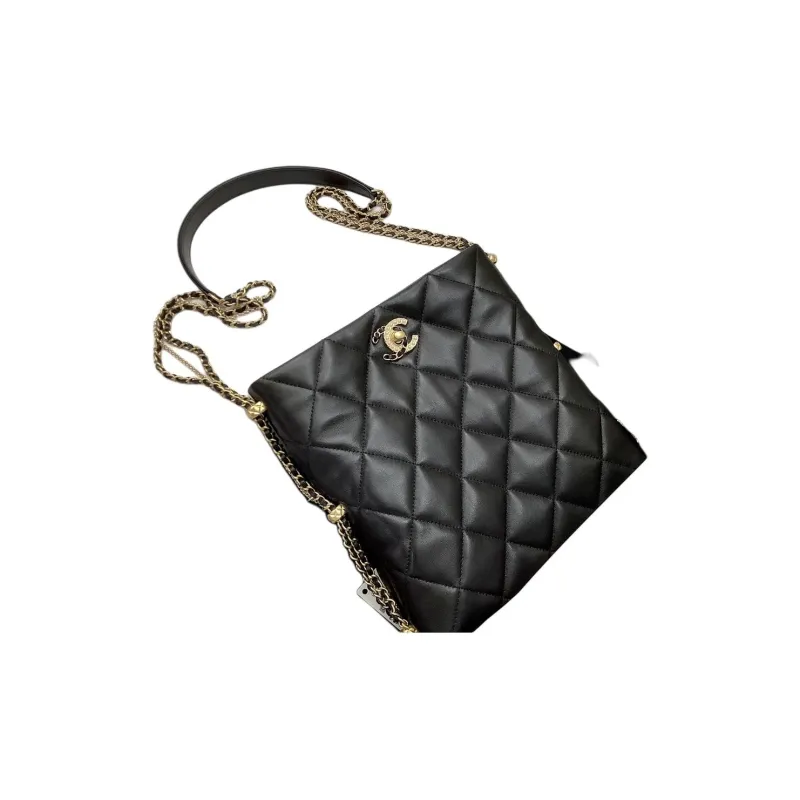CHANEL Leather Hippie Bag Shoulder Tote Women's Black-2