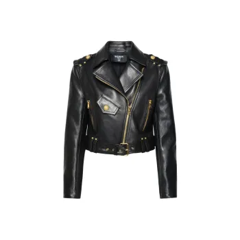 BALMAIN Zipped Leather Biker Jacket