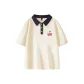 Beige Navy Blue Collar